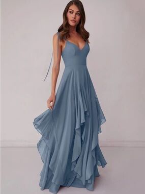 Barbie™ AZAZIE 1004 V-Neck Chiffon Tiered A-Line Dress - Size A2 in Twilight